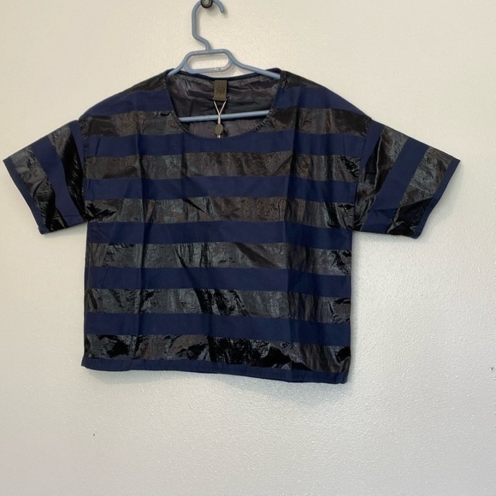 JIjil navy and black striped rare cotton polyamide shirt xs